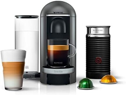 Nespresso VertuoPlus Deluxe Coffee and Espresso Machine by Breville with Milk Frother, Titan