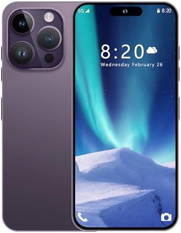 KURSARKEE I14 Pro MAX Unlocked Cell Phone,Smartphone Long Battery Life 6.82" HD Screen Unlocked Phones, 6+256GB Android 13.0 with 128G Memory Card, Dual SIM/Fingerprint Lock/Face ID/GPS (Purple)