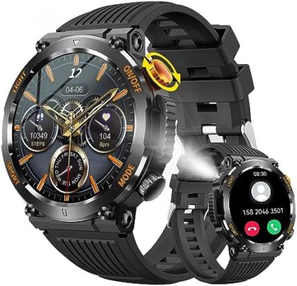 Military Smart Watch for Men with LED Flashlight, 1.46" HD Rugged Outdoor Tactical Smartwatch with Compass(Answer/Dial Calls), Fitness Tracker Watch with Heart Rate Sleep Monitor for iOS Android Phone