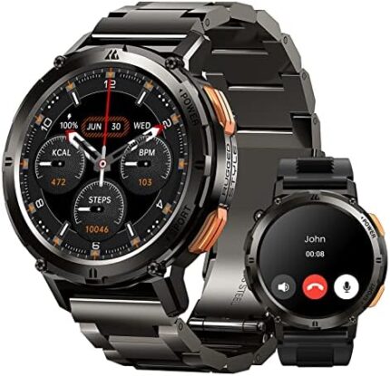 KOSPET Smart Watch AMOLED Display 2 Bands(Metal+Rubber) 60 Days Ultra-Long Battery Life (Call Receive/Dial) 70 Sports Modes 5ATM/IP69K Waterproof Smartwatches for Android iPhone