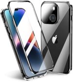KMXDD Lockable Magnetic Case for iPhone 15 with Safety Lock Screen Protector Camera Lens Protector Double-Sided Glass 360° Full Body Bumper Cover Clear Case (iPhone15, Black)