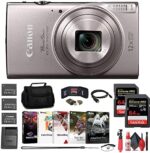 Canon Power-Shot ELPH 360 HS Digital Camera (Silver) (1078C001) + 2 x 64GB Card + 2 x NB11L Battery + Case + Charger + Card Reader + Corel Photo Software + Flex Tripod + More (17 Items) (Renewed)