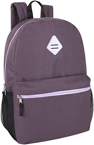 19 Inch School Backpacks with Mesh Side Pockets – Basic Large Solid Color Backpacks for Kids, Men, Women, Travel (Purple/Lilac)