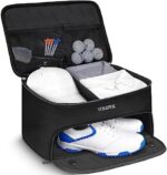 2 Layer Golf Trunk Organizer, Waterproof Car Golf Locker with Separate Ventilated Compartment for 2 Pair Shoes, Durable Golf Trunk Storage for Balls, Tees, Clothes, Gloves, Accessories, Golf Gifts