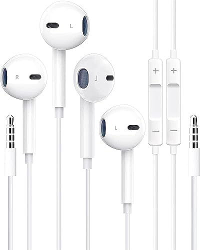 2 Packs-Apple Earbuds with 3.5mm Plug Wired Headphones/Earphones [Apple MFi Certified] Built-in Microphone & Volume Control Compatible with iPhone,iPad,iPod,MP3/4,Android and 3.5mm Audio Devices