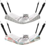 2 Pieces Reversible Cat Hanging Hammock Soft Breathable Pet Cage Hammock with Adjustable Straps and Metal Hooks Double-Sided Hanging Bed for Cats Small Dogs Rabbits (Geometry Pattern, L)