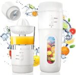 2 in 1 Portable Blender with Citrus Juicer, Blender for Shakes and Smoothies, Personal Smoothie Blender with 12 Oz Travel Cup and Lid, USB Rechargeable Mini Blender Smoothie Maker Lemon Orange Juicer