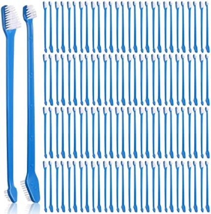200 Pieces Dog Toothbrush Double Headed Dog Cat Pet Toothbrush Long Handle Dog Tooth Brushing Kit Soft Bristles Pet Toothbrush for Dogs Cat Puppy and Most Pets Teeth Cleaning Dental Oral Care (Blue)
