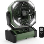 20000mAh Camping Fan with LED Light, Auto-Oscillating Desk Fan with Remote & Hook, Rechargeable Battery Operated Tent Fan, 4 Powerful Speeds 4 Timers USB Fan for Camping Jobsite Hurricane Emergency
