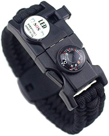 21 in 1 Survival Bracelet, 7 Core Paracord Emergency Sports Wristband Gear Kit Waterproof Compass, SOS LED Light, Thermometer, Rescue Whistle, Fire Starter Multi-Tool Wilderness Adventure Accessories
