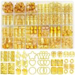 260 Pcs Hair Jewelry for Braids,Hair Beads Accessories for Dreadlock,Metal Hair Clips Cuffs Rings,Loc Rave Hair Charm Decorations Adjustable Kits for Men Women Gold