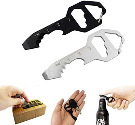 2PCS Keychain Bottle Opener Multi Tool, 100% Stainless Steel EDC Gadget, 6 Tools in 1 [Bottle Opener, Wrench, Screw Driver, Metric Ruler,Cord Cutter] Universal Everyday Carry Pocket and Backpack Tool