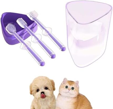 3 Pack Multi Angle Dog Toothbrush with Case for Small Dog & Cat, Soft Silicone Dog Tooth Brushing Kit for Puppies & XSmall Breed, Durable Dog Dental Care to Remove Plaque for Teeth Cleaning. (Purple)