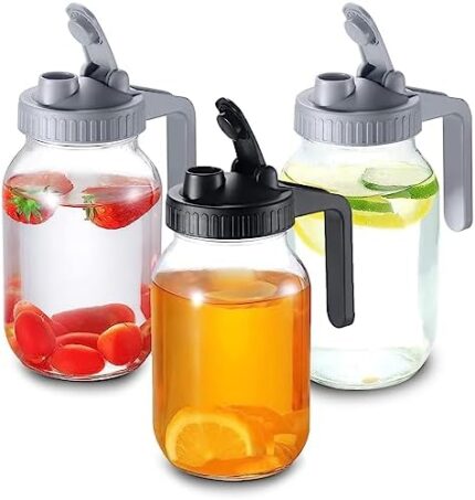 3 Pack Regular Mouth Mason Jar Flip Cap Lids with Handle, Compatible with Ball & Kerr Jars, Airtightand Leak-Proof Seal, Easy Pouring Spout, Reusable, Turns your Mason Jar into Pitcher(Jars not Included)