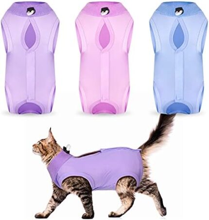 3 Pieces Cat Recovery Suit Kitten Recovery Suit E-Collar Alternative for Cats and Dogs Abdominal Skin Anti Licking Pajama Suit (Solid Pattern, Small)