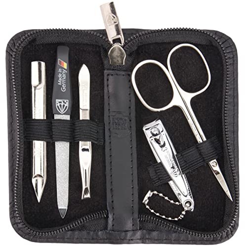 3 Swords Germany - brand quality 5 piece manicure pedicure 3 Swords Germany - brand quality 5 piece manicure pedicure grooming kit set for professional finger & toe nail care scissors clipper genuine leather case in gift box, Made in Solingen Germany (12108)