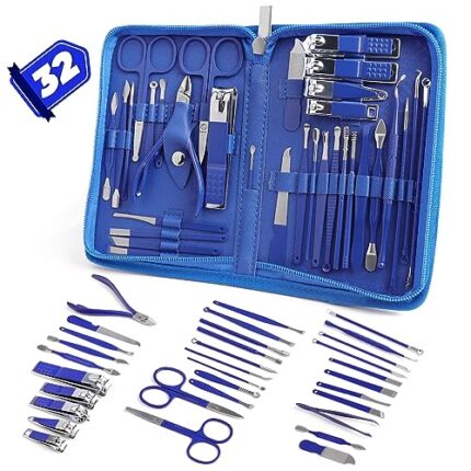 32 in 1 Manicure Set Professional Manicure Pedicure Kit Nail Clipper Set for Men Women, Nail Grooming Kit Nail Kit Set for Fingernail Toenail - Blue