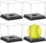 4 Pack Arcylic Softball Display Case Softball Holder Stand UV Protected Clear Championship Display Box Memorabilia Display & Storage Box Golf Ball Baseball Display Case