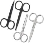 4 Pack Curved and Rounded Facial Hair Scissors Set for Men Women - Mustache, Nose, Beard, Eyebrows, Eyelashes and Ear Hair Cutting Scissors - Black and Sliver Stainless Steel Trimming Scissors