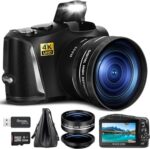 4K Digital Cameras for Photography/Camcorder, 48 MP Vlogging Camera for YouTube & Video Camera, Recorder with Wide Angle&Macro Lens, Portable 16X Digital Zoom Travel Camera with 32GB Micro SD Card