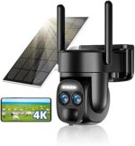 4K Solar Security Cameras Wireless Outdoor Battery Powered, 8X Zoom 355°View WIFI Camera for Home Security, 8MP Solar Camera with Color Night Vision, Spotlight Siren, PIR Sensor, 2 Way Talk, IP66