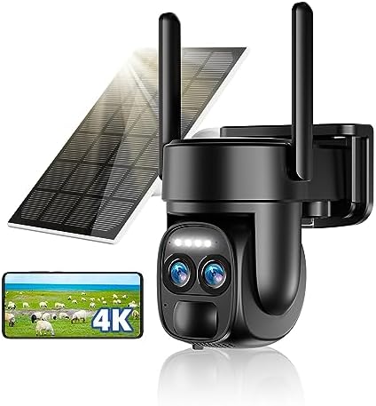 4K Solar Security Cameras Wireless Outdoor Battery Powered, 8X Zoom 355°View WIFI Camera for Home Security, 8MP Solar Camera with Color Night Vision, Spotlight Siren, PIR Sensor, 2 Way Talk, IP66