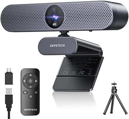 4K Webcam with Remote Control, DEPSTECH DW50 Sony Sensor Webcam with Mic, Noise-Canceling, AutoFocus, Low-Light Correction, Privacy Cover, Streaming Web Camera for Zoom/OBS/Teams/PC/Mac/Laptop/Desktop