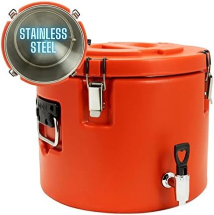 5 Gallon Insulated Beverage Cooler: Dispenser with Stainless Steel Interior and Spout/Spigot, Portable Sports Cooler for Camping, Outdoors - Fun Round Water Jug - Stackable (Red)