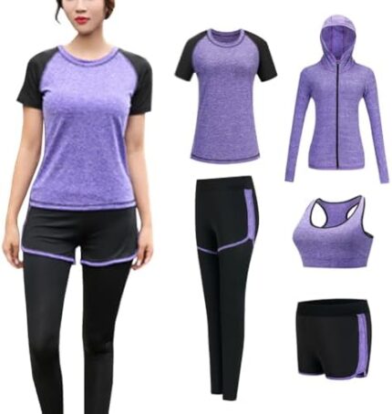5 PCS Workout Sets for Women, Exercise Wokrout Clothes Yoga Gym Outfits Sport Athletic Clothing Sets Activewear