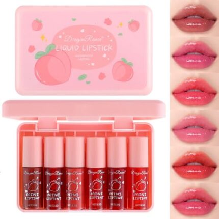 6 Colors Lip Tint Stain Korean Lip Gloss, Matte Velvet Lip Tint Natural Plumping Lip Stain, Multi-Use Lip and Cheek Tint Mini Liquid Lipstick, Non-Stick Cup, Long-Lasting, High Pigment Lip Tint Makeup