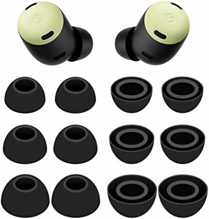 6 Pairs Eartips Compatible with Pixel Buds Pro Ear Tips Buds, Replacement Silicone Rubber Earbuds Gel Earplug Wing Fit in Case Accessories Compatible with Google Pixel Buds Pro - S/M/L Black