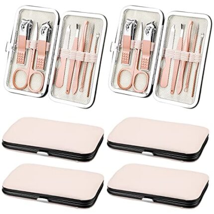 6 Sets Manicure Set Nail Clippers Pedicure Kit 8 in 1 Stainless Steel Manicure Kit Pedicure Set Grooming Kits Nail Care Tools with Travel Case for Men Women Husband Boyfriend Parents (Rose Gold)