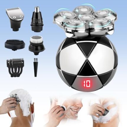 6D Head Shavers for Bald Men, New 6 in 1 Bald Shavers IPX7 Waterproof Electric Razor 6D Rotary Shaver Men Electric Shavers Grooming Kit, Football Electric Shaver Gift for Bald Men 2023