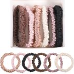 6Pcs Silk Hair Ties, Pure Mulberry Silk Hair Scrunchies No Damage Skinny Scrunchies Classic Colors for Curly Thick Hair Christmas Gift Women Girls