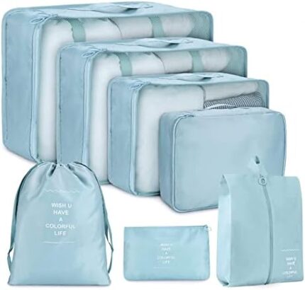 7 Set Packing Cubes for Suitcases,Luggage Organizer Bags,Packing Cubes for Carry On Suitcase,Travel Cubes for Luggage, Portable，Foldable Lightweight Suitcase Organizer Bags Set (Sky Blue)