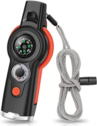7-in-1 Emergency Survival Function Whistle, Outdoor Multifunctional Tool Safety Whistle with Lanyard, Ideal for Kayaking, Boating, Hiking, Camping, Climbing, Hunting, Fishing, Rescue Signaling