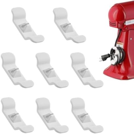 8 Pack Kitchen Appliance Cord Winder - Cord Organizer Cord Holder Cord Wrapper Appliance Cord Organizer Stick On Tidy Wrap Cable Hider for Coffee Maker Mixer Air Fryer and Pressure Cooker, White