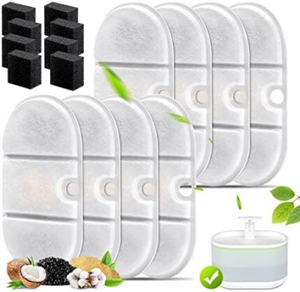 8 Packs Replacement Filters Compatible with Capsule Cat Water Fountain PLWF002, 8 Replacement Filters & 8 Pre-Filter Sponges for 71fl oz/2.1L Ultra Quiet Pet Water Fountain, Cat Water Fountain Filters