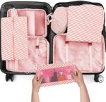 8 Set Packing Cubes for Travel, Travel Luggage Packing Organizers, Travel Accessories Large Toiletries Bag for Clothes Shoes Cosmetics Toiletries (Pink Stripe)