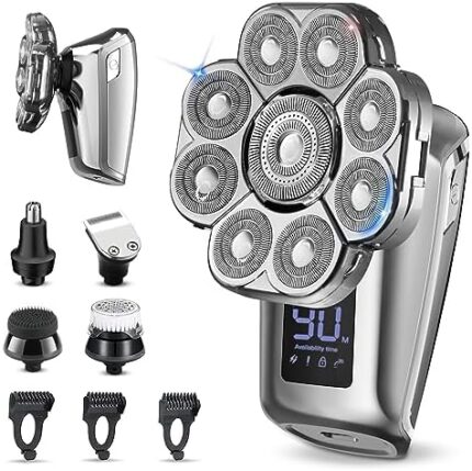 9D Electric Head Shaver for Bald Men, Upgrade 6-in-1 Floating Head Shaver for Mens, Grooming Kit (Silver)
