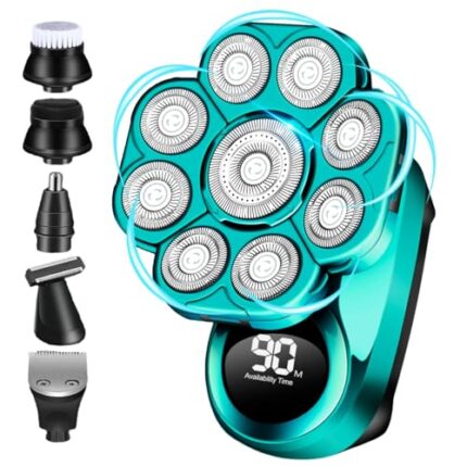 9D Electric Head Shaver for Bald Men, Upgraded 6-in-1 Head Shaver for Bald Men, Waterproof Wet/Dry Grooming Kit Electric Shaver for Men, Cordless Rechargeable Bald Head Razor for Home&Travel Gift