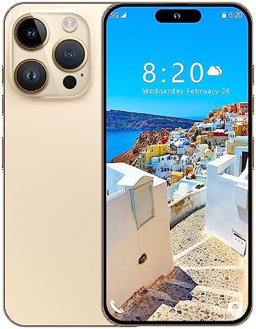 A SLICE RED I14 Pro Max Unlocked Cell Phone,Long Battery Life 6.82" HD Screen Unlocked Phones,Android13 6+256GB Smartphone with 128G Memory Card,Dual SIM/Fingerprint Lock/Face ID/GPS (Gold)