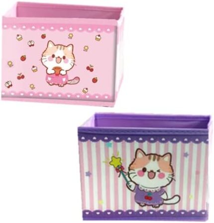 AACKS Cat Desk Storage Box Girl Room Pencil Pen Organizer Kawaii Stationary Holders Set of 2 Cat Pen Pencil Holder Multi-purpose Desktop Organizer