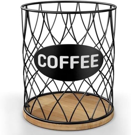 ADDFIT HOUSE Coffee Pod Holder for Countertop Decor - K Cup Organizer for Coffee Bar. Essential Coffee Pod Organizer with Durable Metal Wire & Bamboo Base. Premium K Cup Holders for Counter