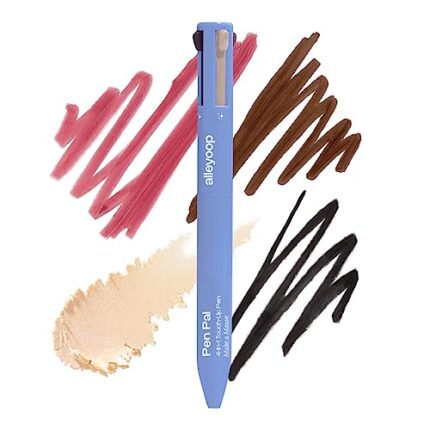 ALLEYOOP Pen Pal 4-in-1 Touch Up Makeup Pen - Eyeliner in Black, Lip Liner in Mauve, Highlighter Stick in Champagne, Eyebrow Pencil in Brown - Travel Makeup Pen, Cruelty-Free & Vegan (Make a Mauve)​