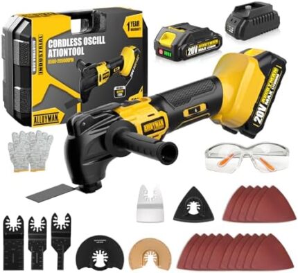 ALLOYMAN 20V Brushless and Cordless Oscillating Tool, 22000OPM Variable Speed, 4° Oscillating Angle Multi Tool, LED & Quick Change, 22 Pcs Oscillating Tool Kit for Cutting/Grinding