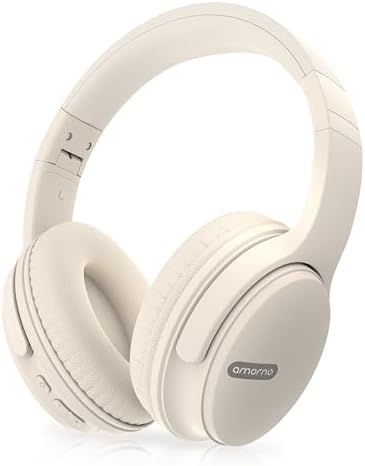 AMORNO Bluetooth Headphones Over Ear, 110 Hours Playtime Wireless Headphones with Mic, Foldable Adjustable Lightweight HiFi Stereo Headset for Cellphone/PC/Work/Travel (White)