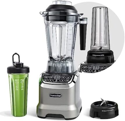 AMZCHEF Smoothie Countertop Blender, 1800 W Professional Blender for Kitchen with 600ml Travel bottle, High-Speed Blender for Shakes, Smoothies, Ice Crushing, Frozen Fruits(Update)