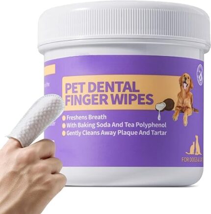 ANCONOVA Pet Teeth Cleaning Wipes, Finger Toothbrush for Dogs & Cats Bad Breath Eliminator Removing Plaque and Tartar Buildup No-Rinse Disposable Gentle Cleaning & Gum Care Pet Wipes 55 PCs