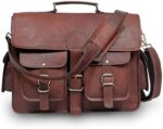 ANUENT 15 inch Brown Leather Messenger Bag for Men Women Handmade Vintage Bag for Computer Laptop Briefcase Satchel Book Bag